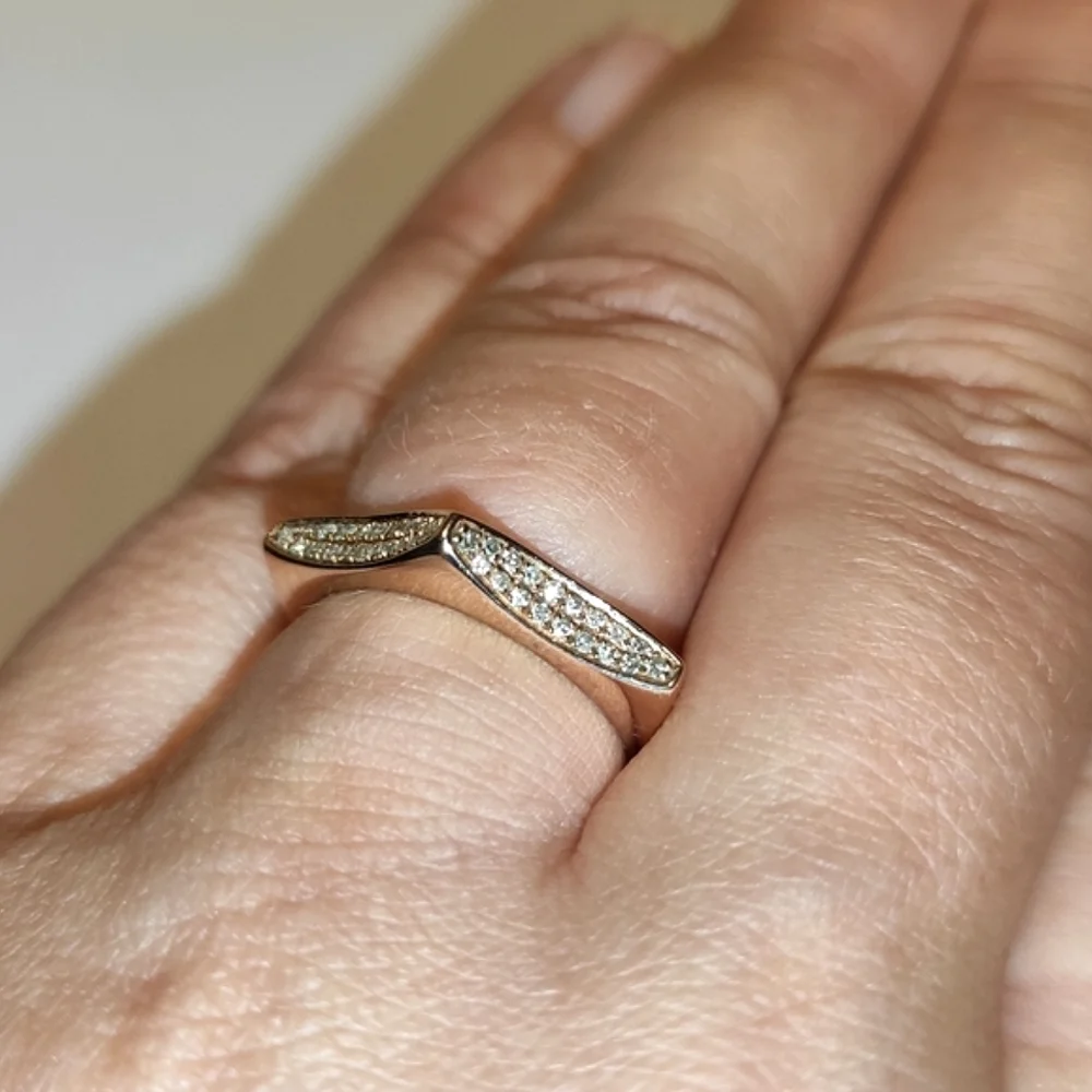 Solid 14K Rose Gold Diamonds Hexagon Ring